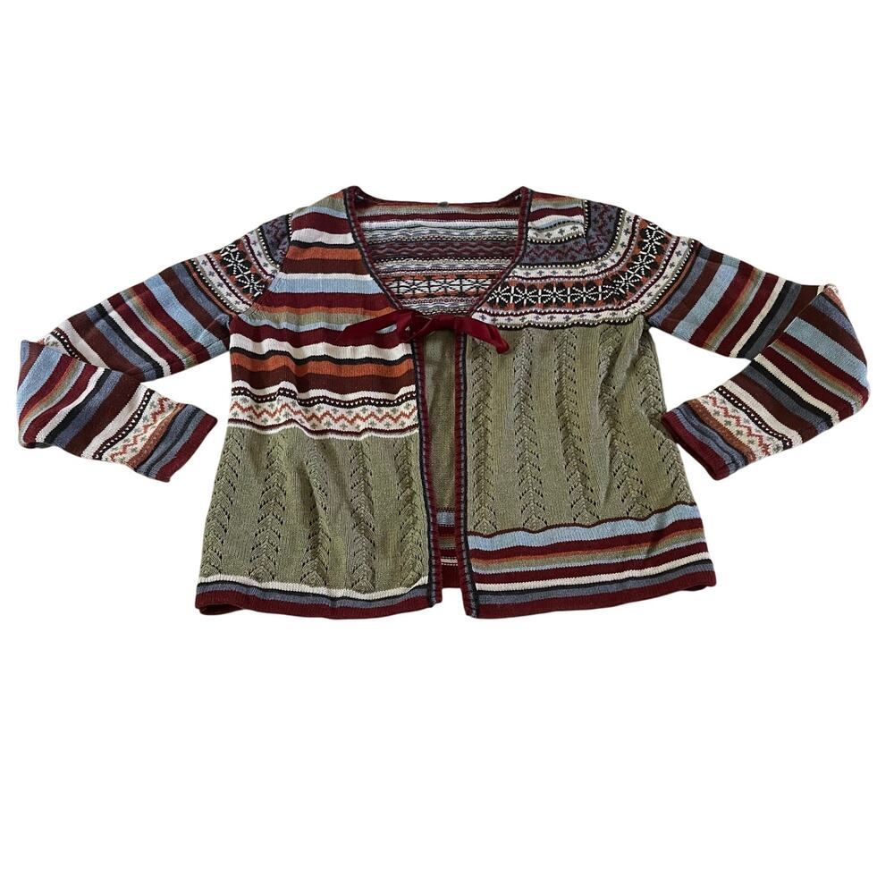 Hanna Andersson Striped Patchwork Cardigan Girl's S Bow